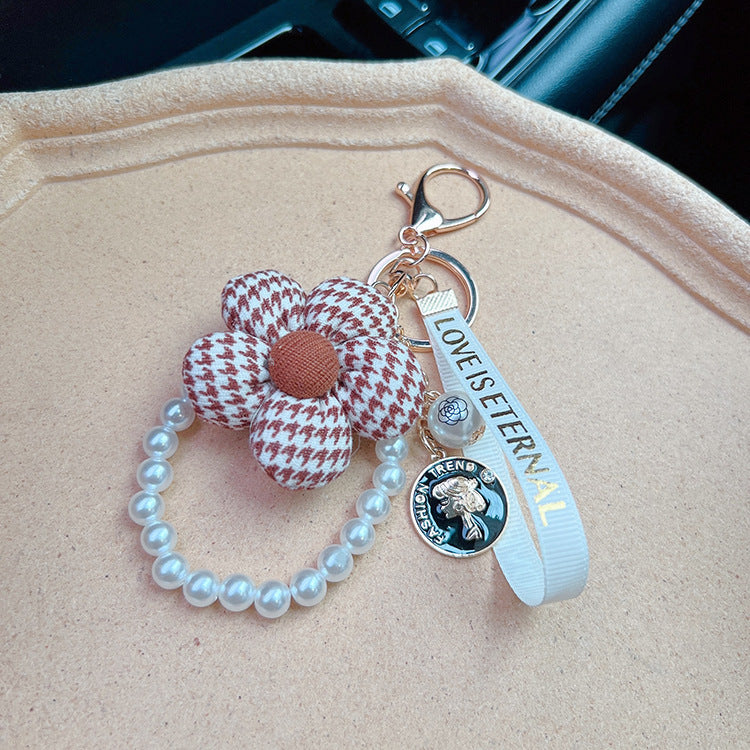 Wholesale Cartoon Milk Coffee Pearl Cloth Flower Keychains